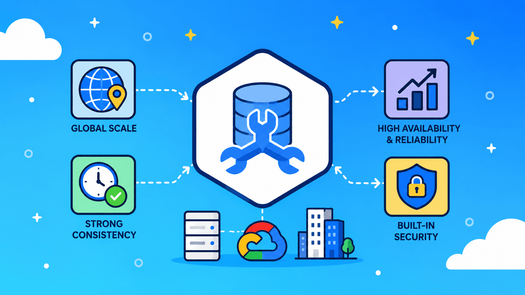 Google Cloud Spanner features and global scalability architecture.