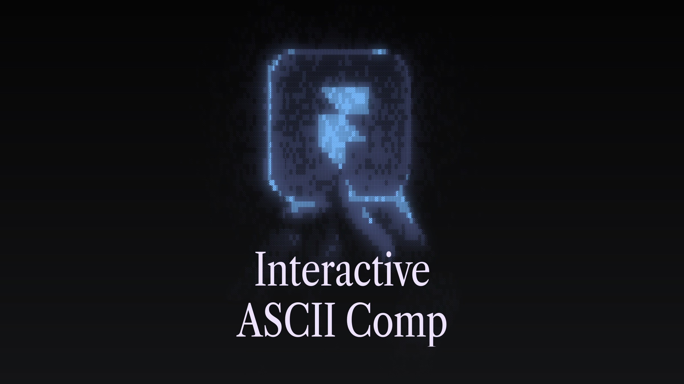 Glowing interactive ASCII art composition with pixelated effect