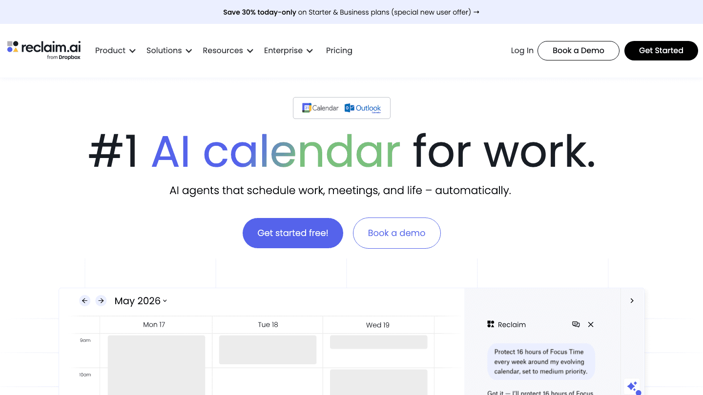 Reclaim.ai website screenshot