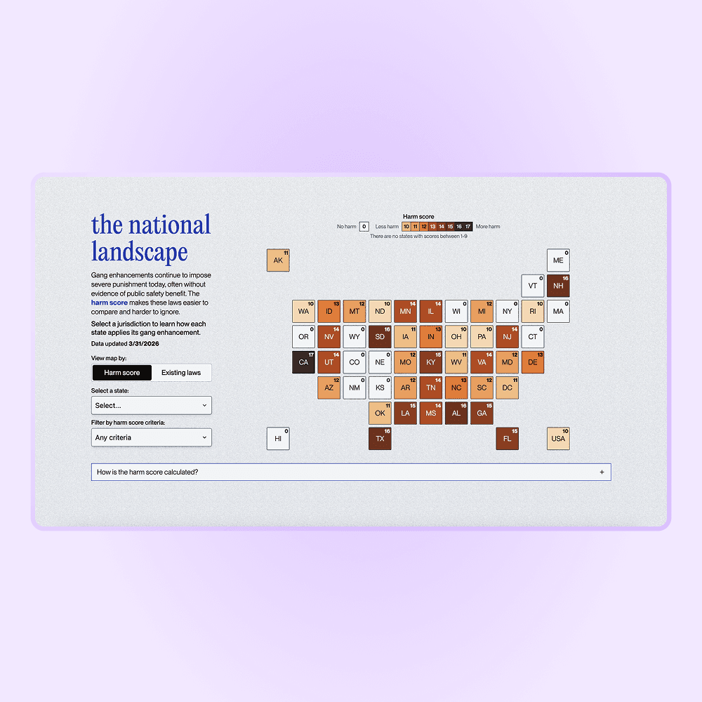 Cloropeth tile map of the U.S. showing the harm score