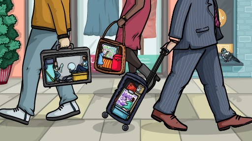 A hand drawn illustration of illustrators inside briefcases by Inky Thinking