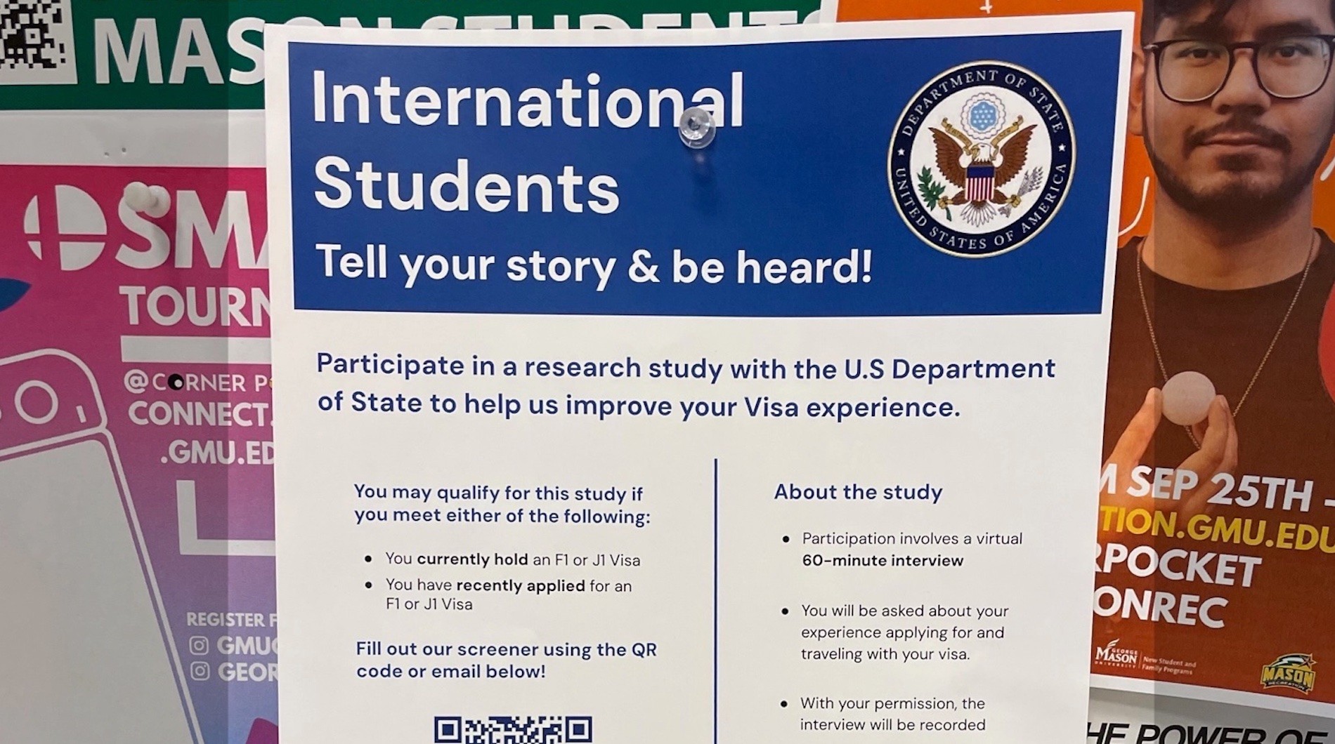 Picture of a research flyer on a bulletin board.