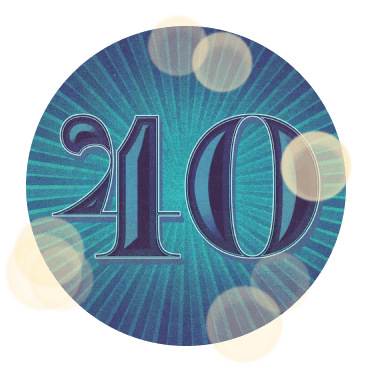 A decorative design featuring the number "10" in a circular blue background with light bubbles.