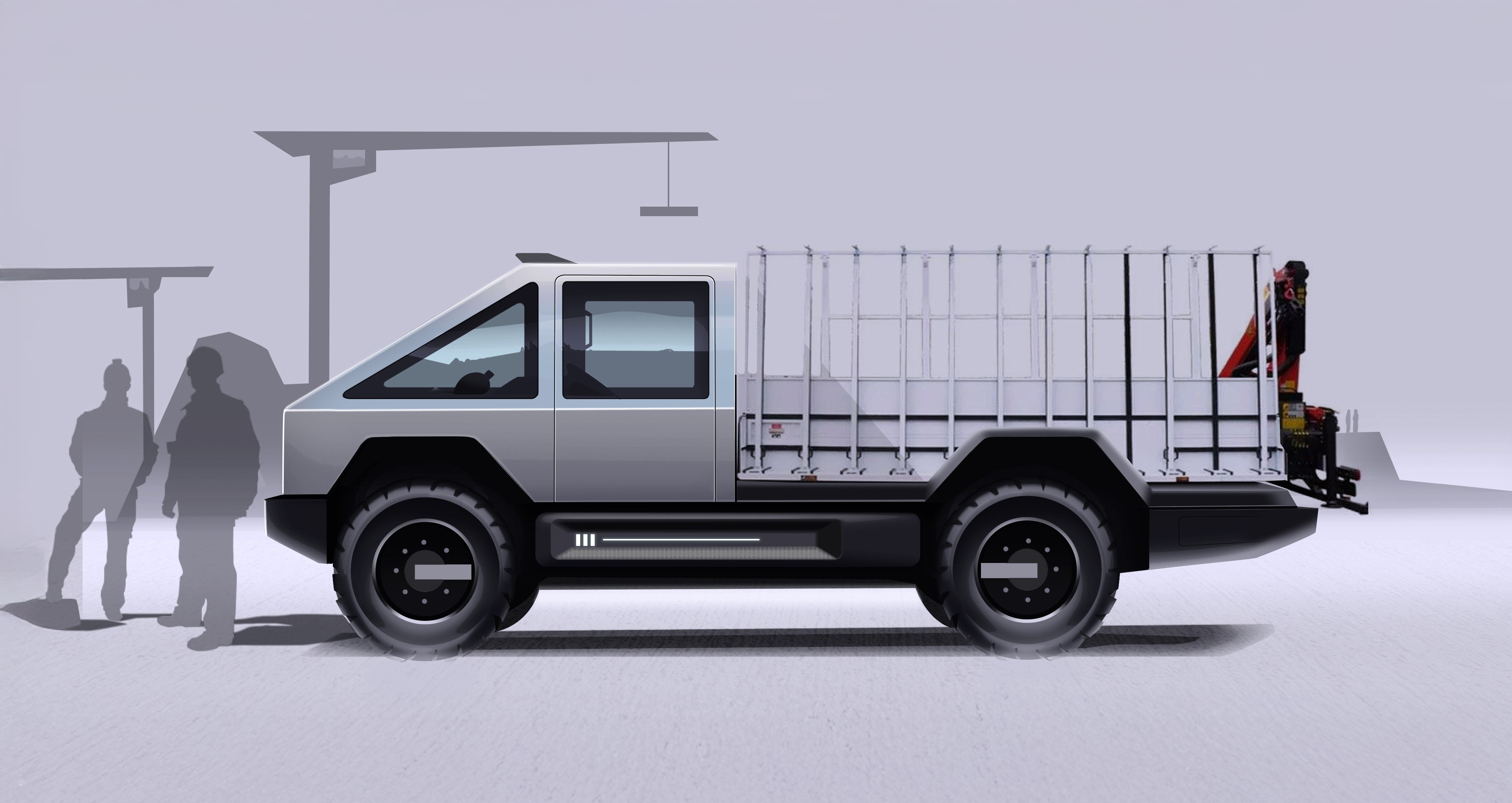 Mining utility vehicle concept for material transport with exterior side view design