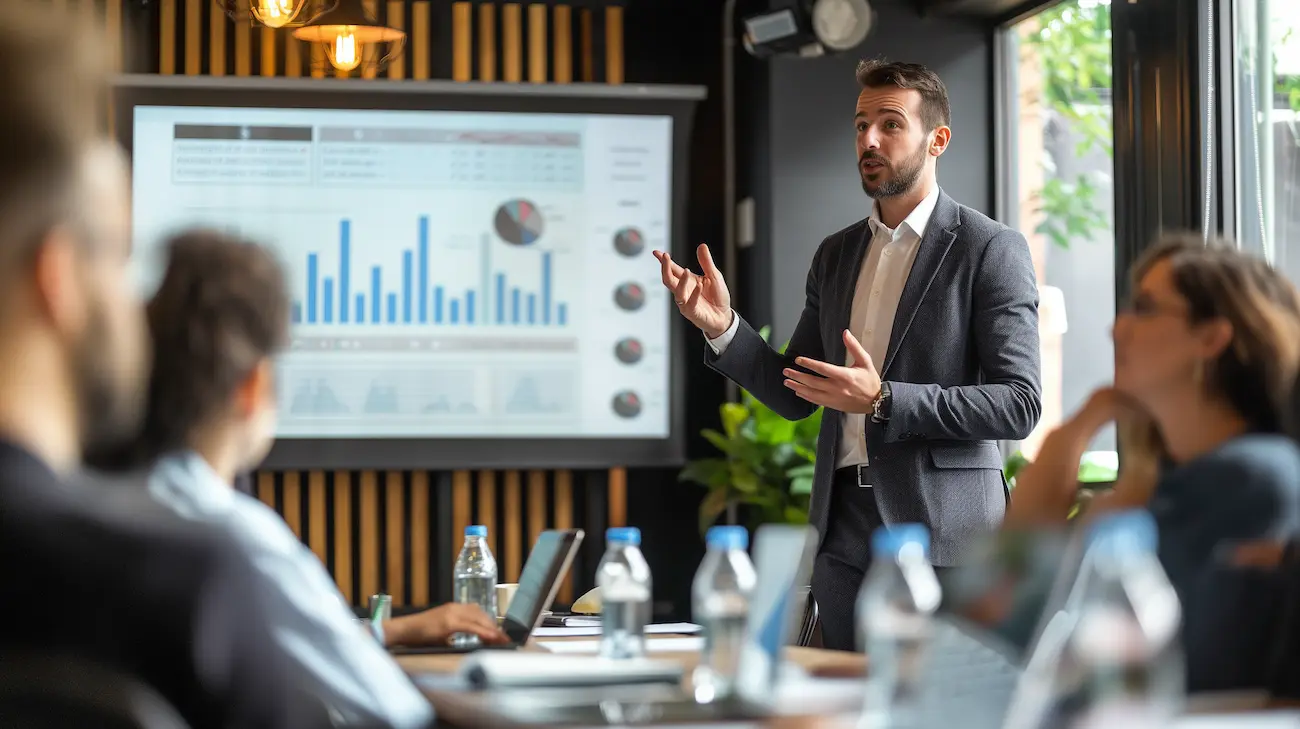 A presentation of financial information in a modern office setting