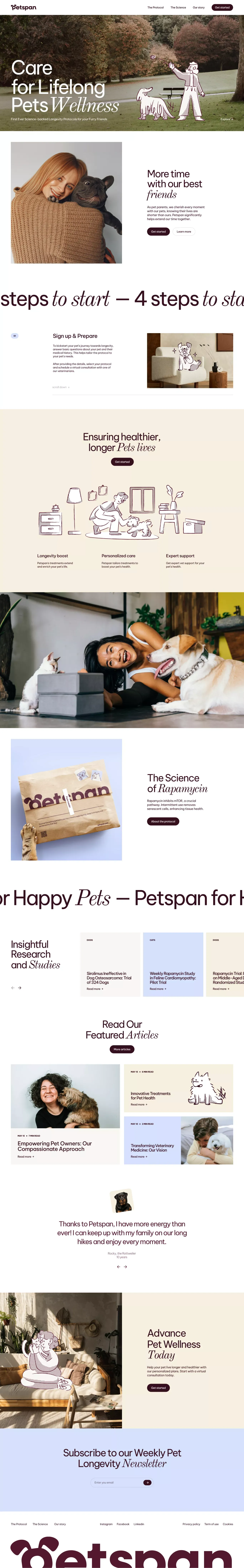 Rapamycin for Cats and Dogs: Prescriptio landing page screenshot showcasing Animals and Medical design