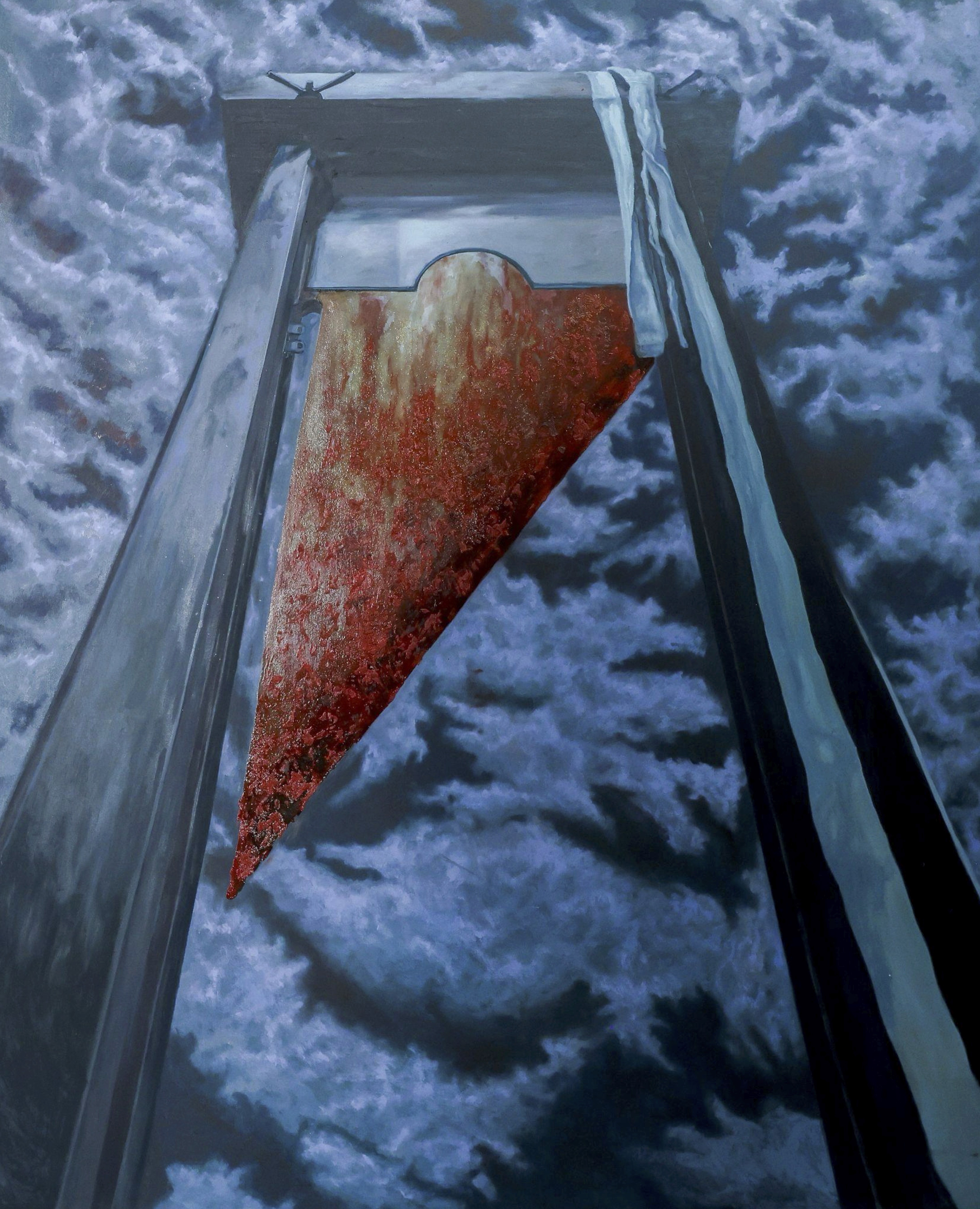 herd of sheep on road painting