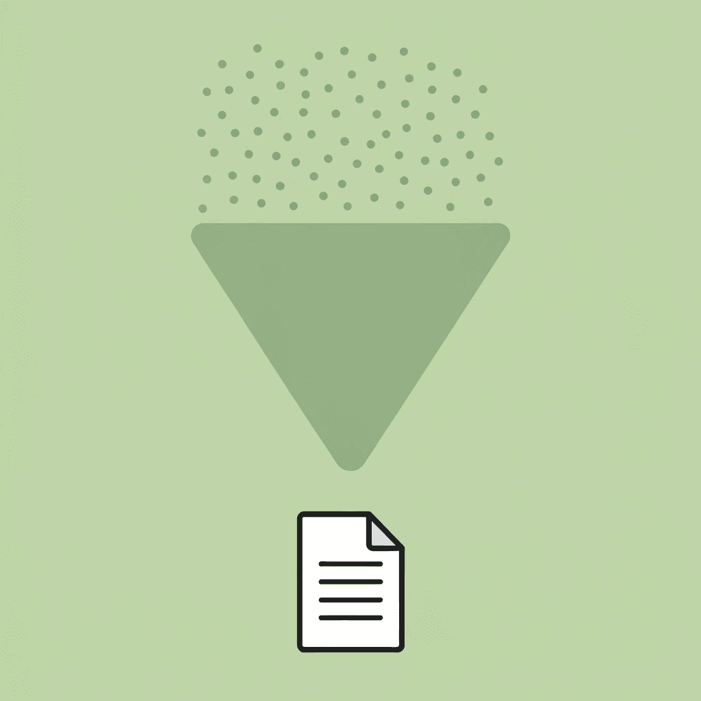 Funnel showing many hours of PDF extraction effort narrowing to a few insights extracted