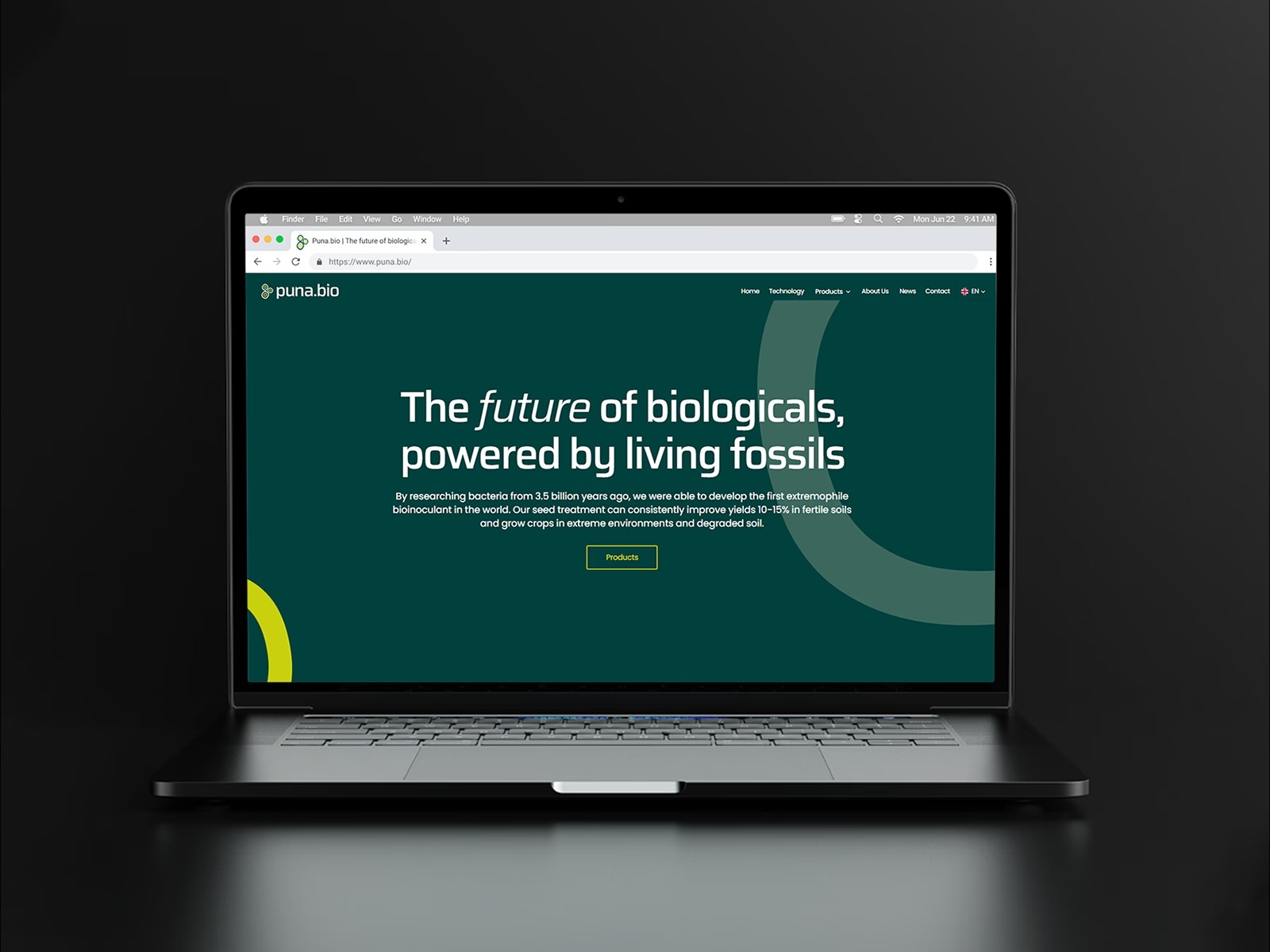 Laptop displaying Puna Bio website