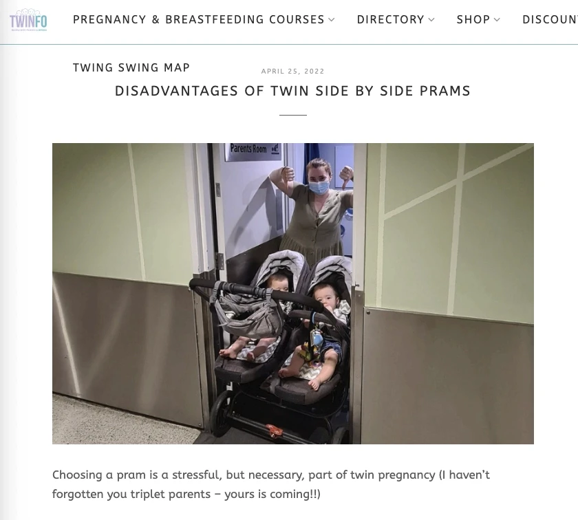 screengrab from Twinfo article on disadvantages of side by side prams
