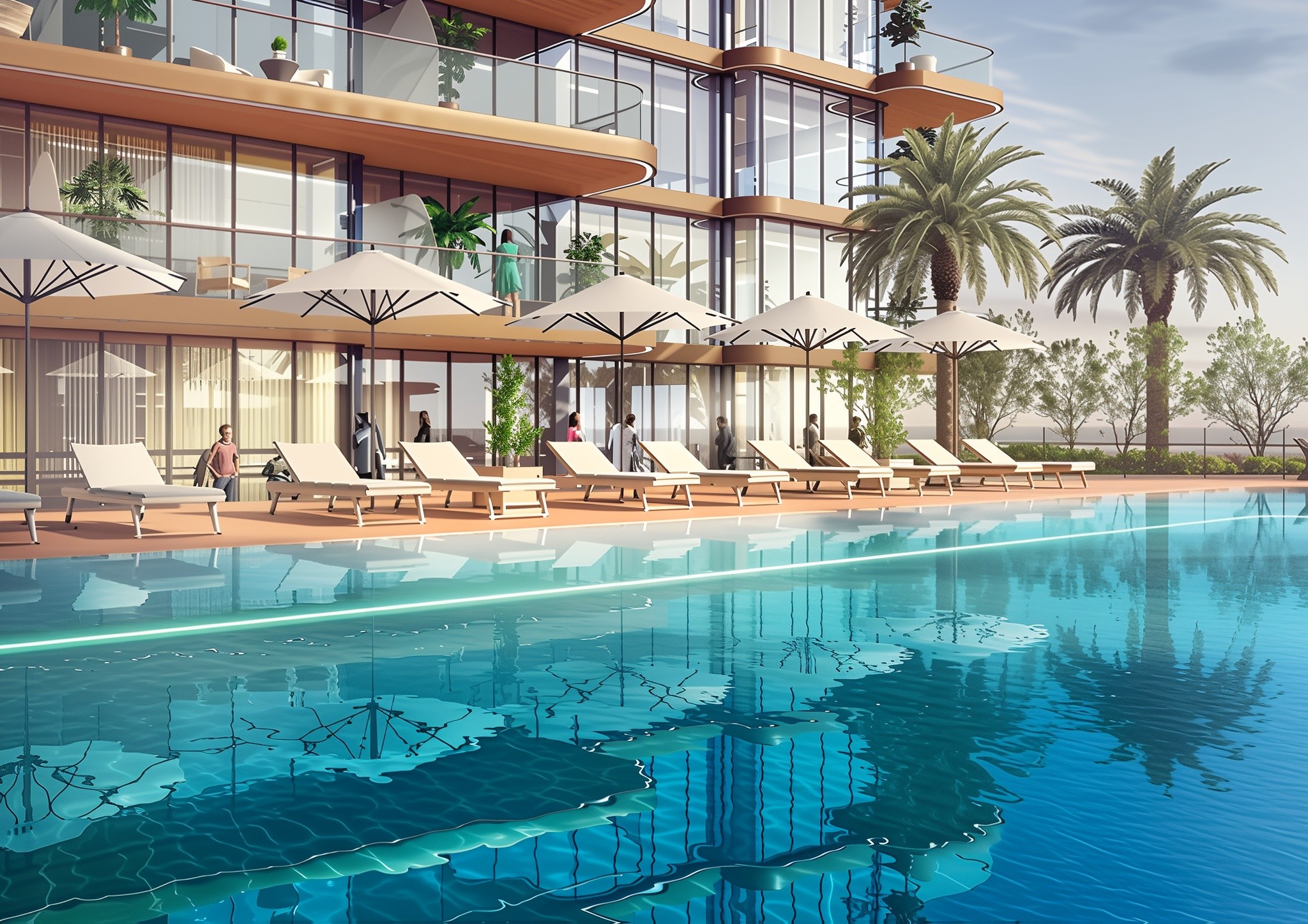 The city skyline features two radiant atrium towers currently under construction, symbolizing growth.