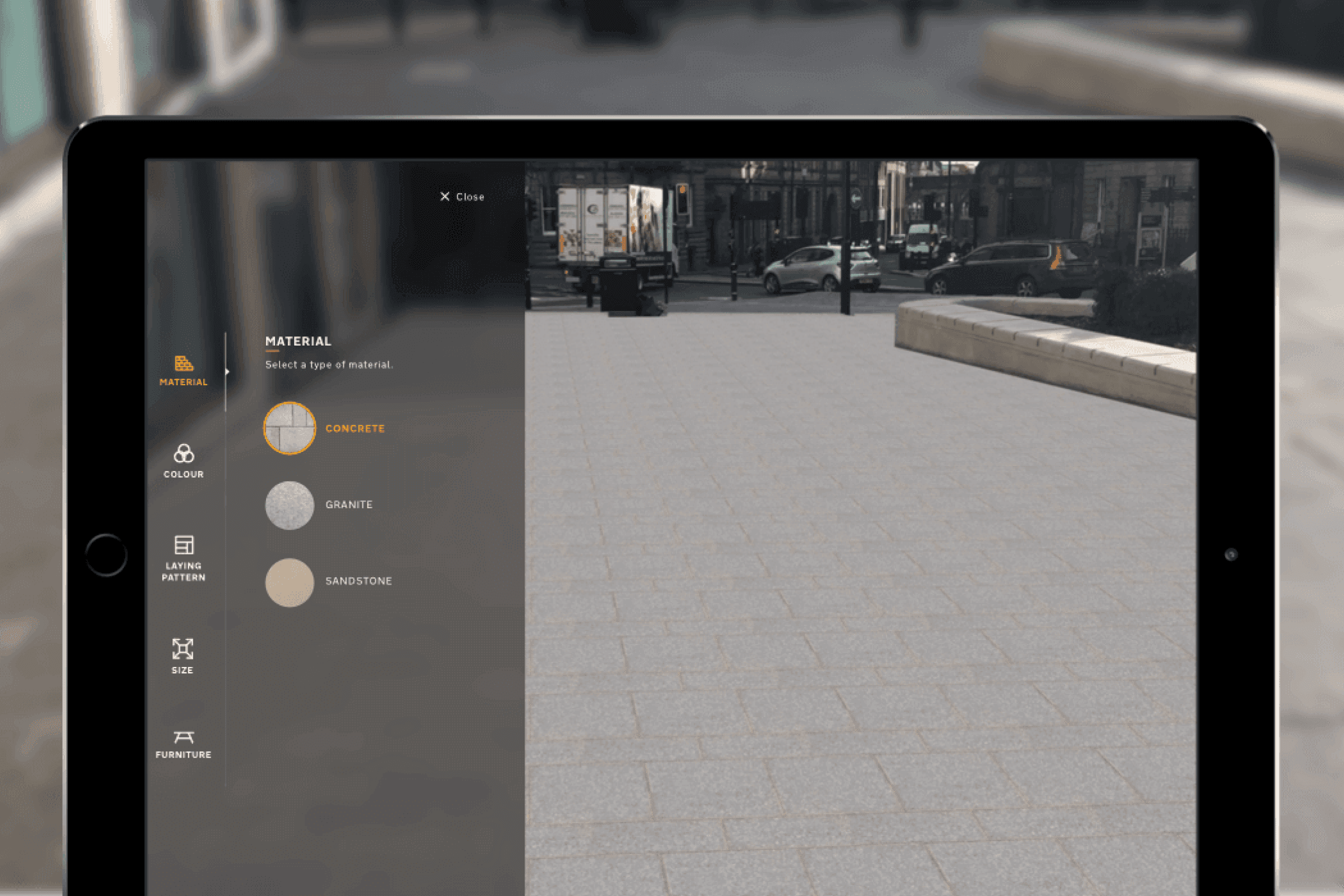 An image of an AR application scanning the street in the background