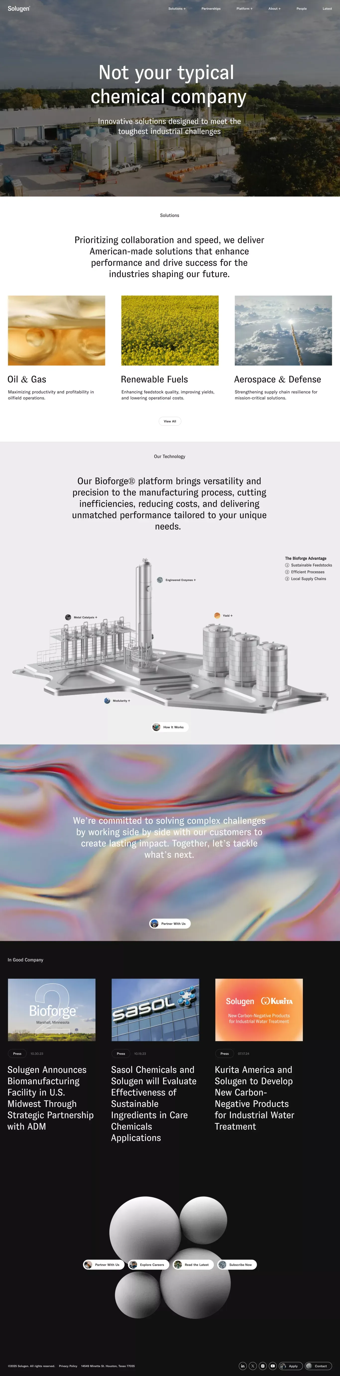 Solugen landing page screenshot showcasing Tech design