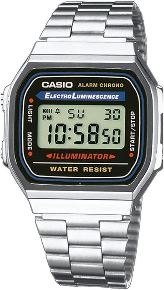 Casio Unisex Black Digital Watch with Silver Band