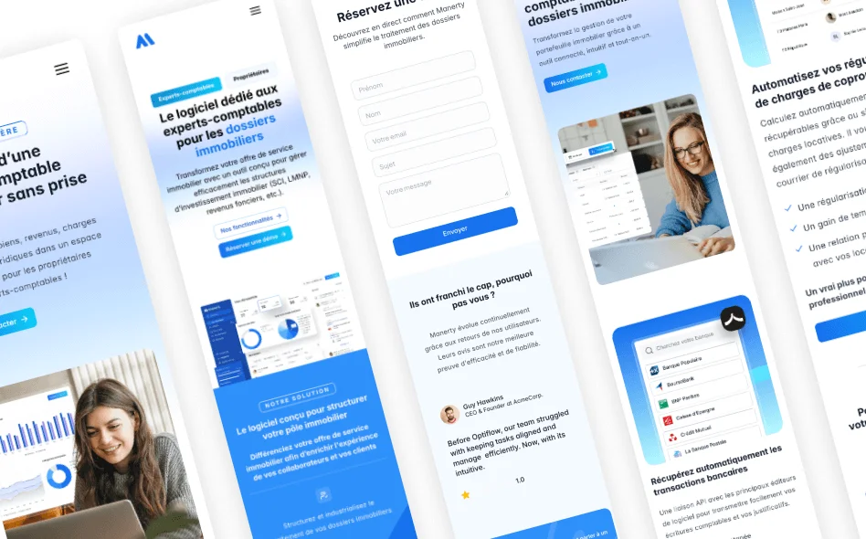 Un visuel avec plusieurs écrans mobile du site Manerty