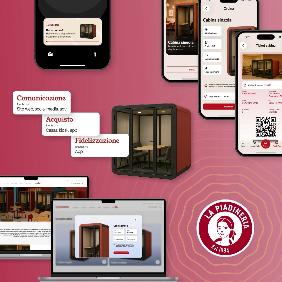 Mockup delle interfacce del progetto La Piadineria