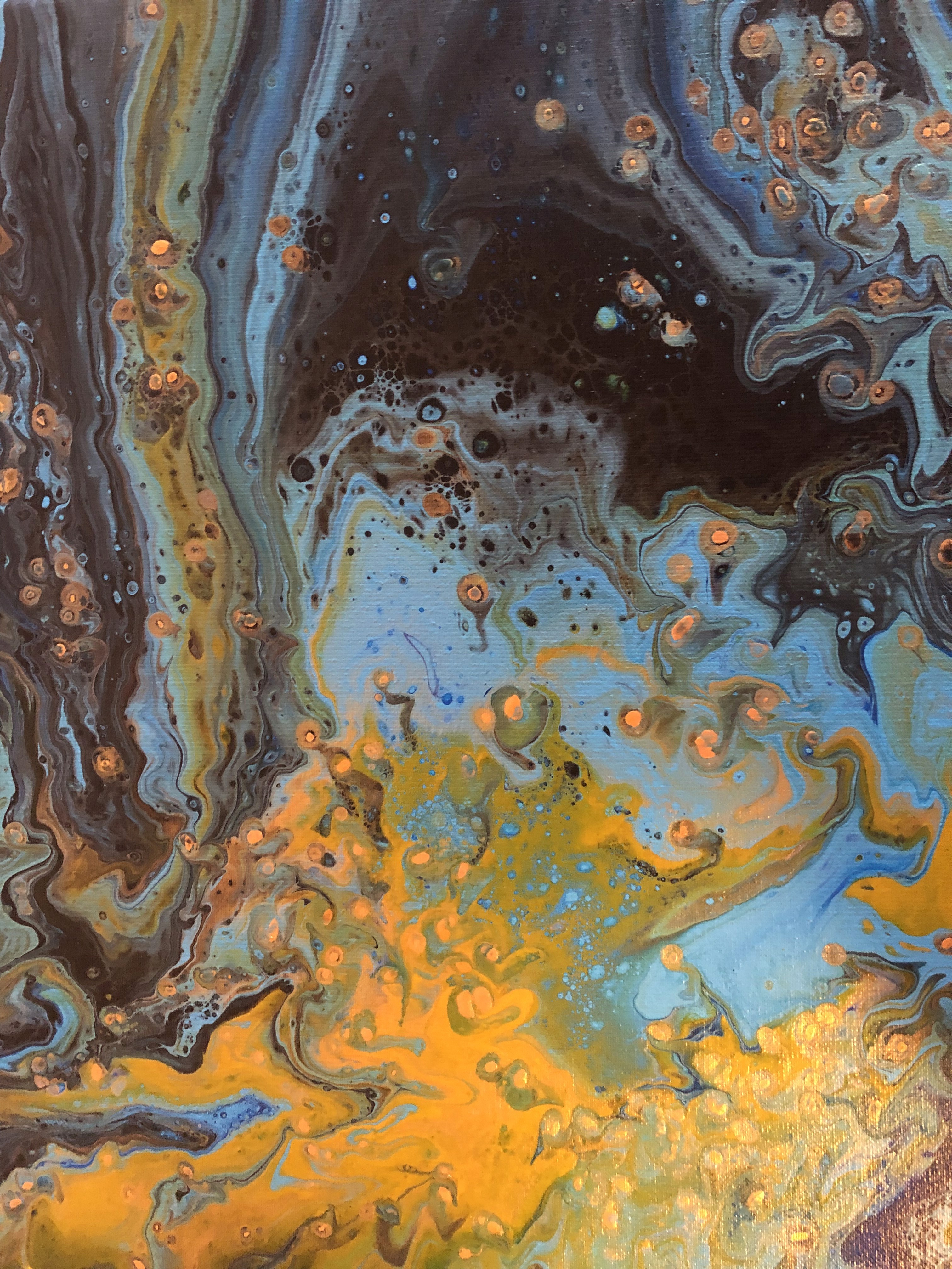 Yellow red green and black abstract painting