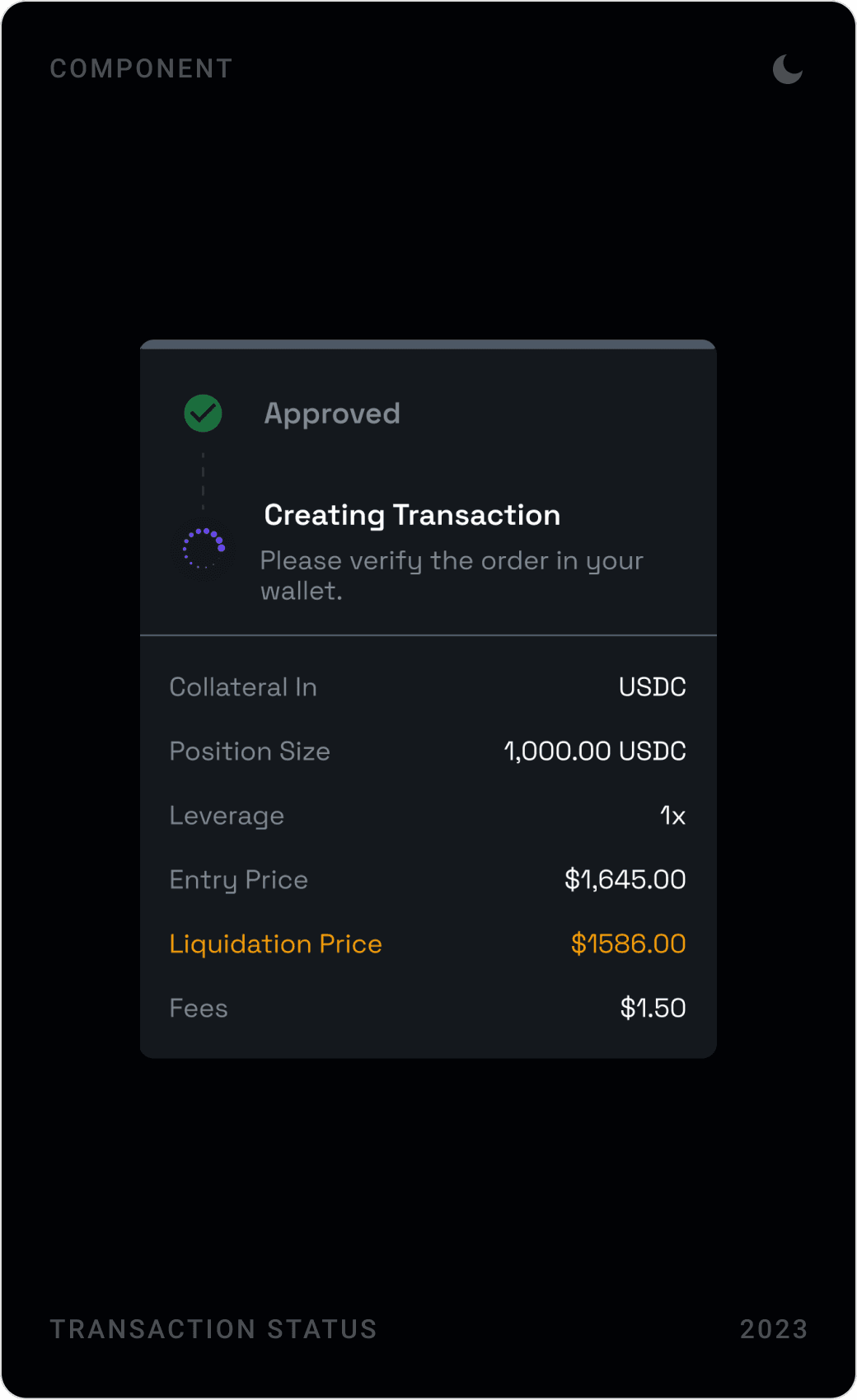 Professional DeFi Transaction Processing Modal Design
