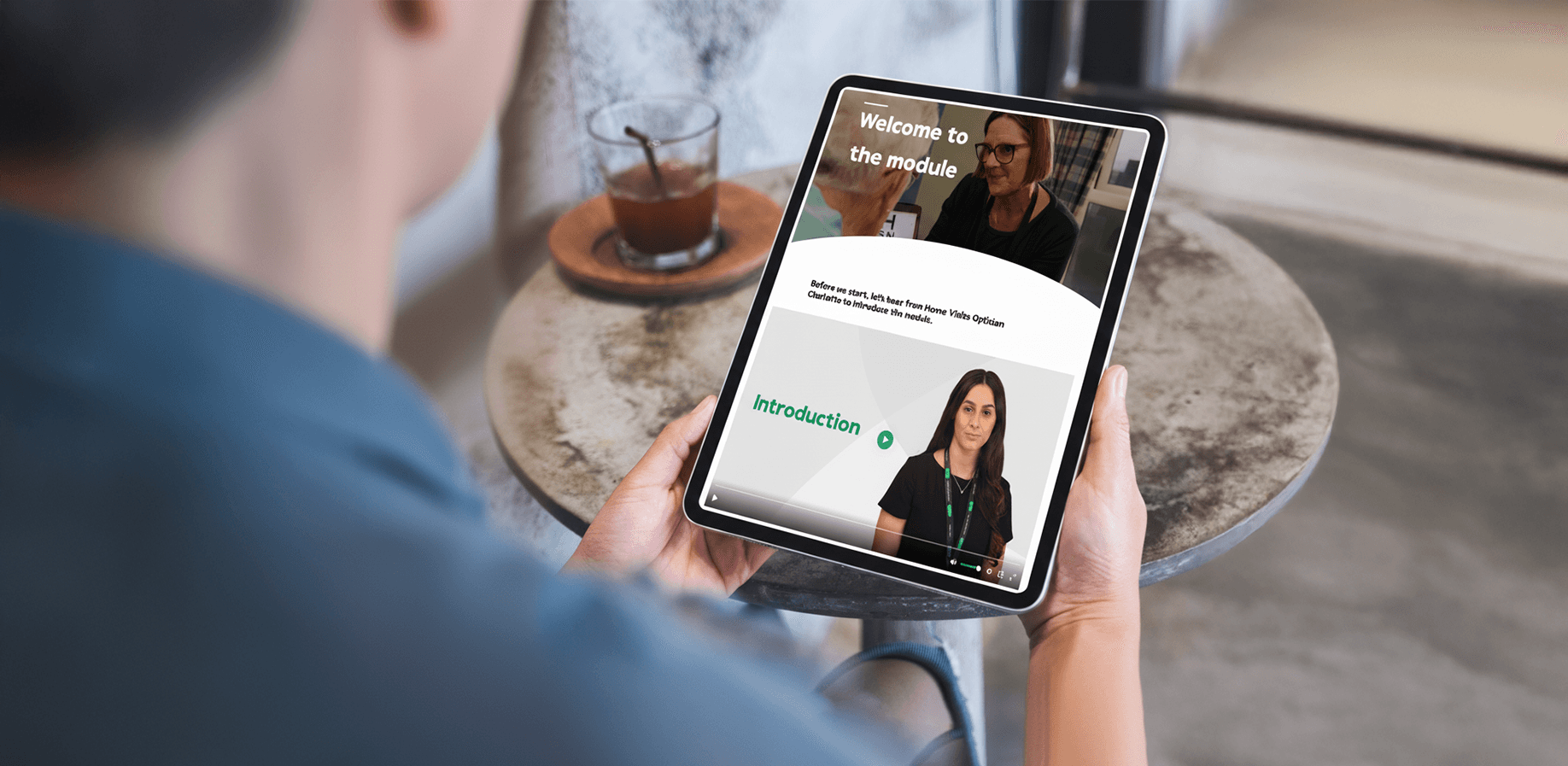 A mockup of the Specsavers module on a iPad. 