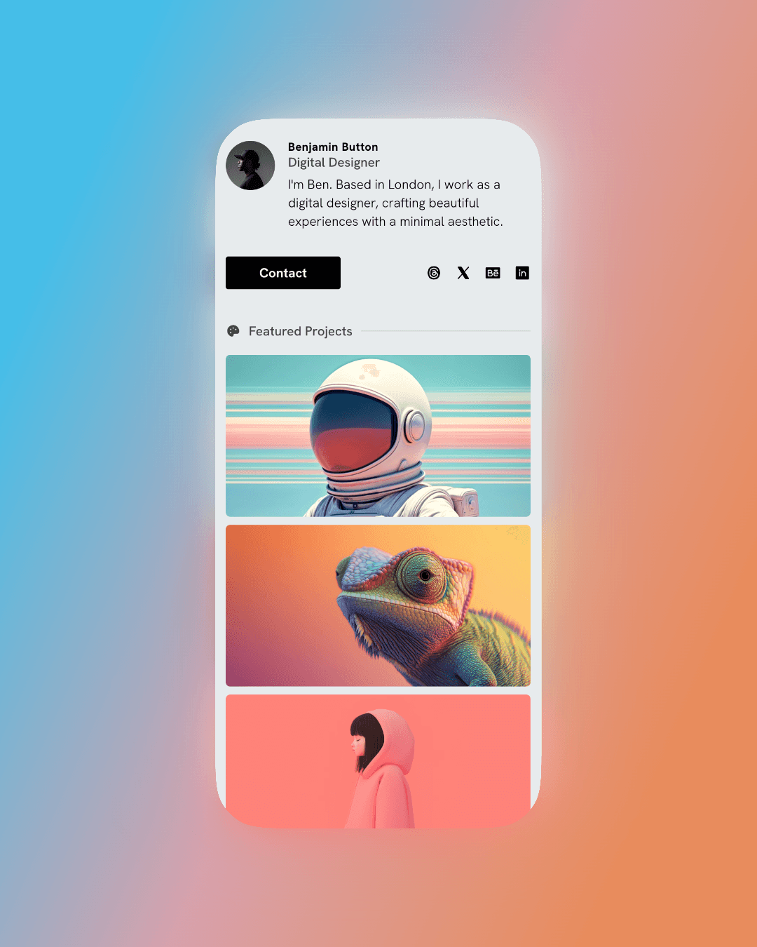 Mobile mockup of The Kudo Studio minimalist website design, showcasing clean typography and a no-code web design layout.