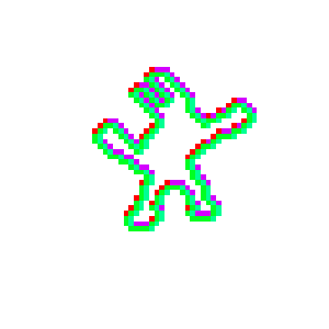 Pixel art of the neon outline of a monster