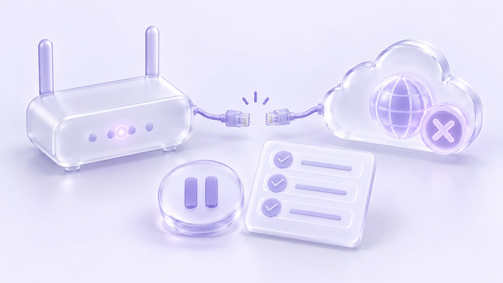 A disconnected router beside a separate cloud connection and emergency checklist