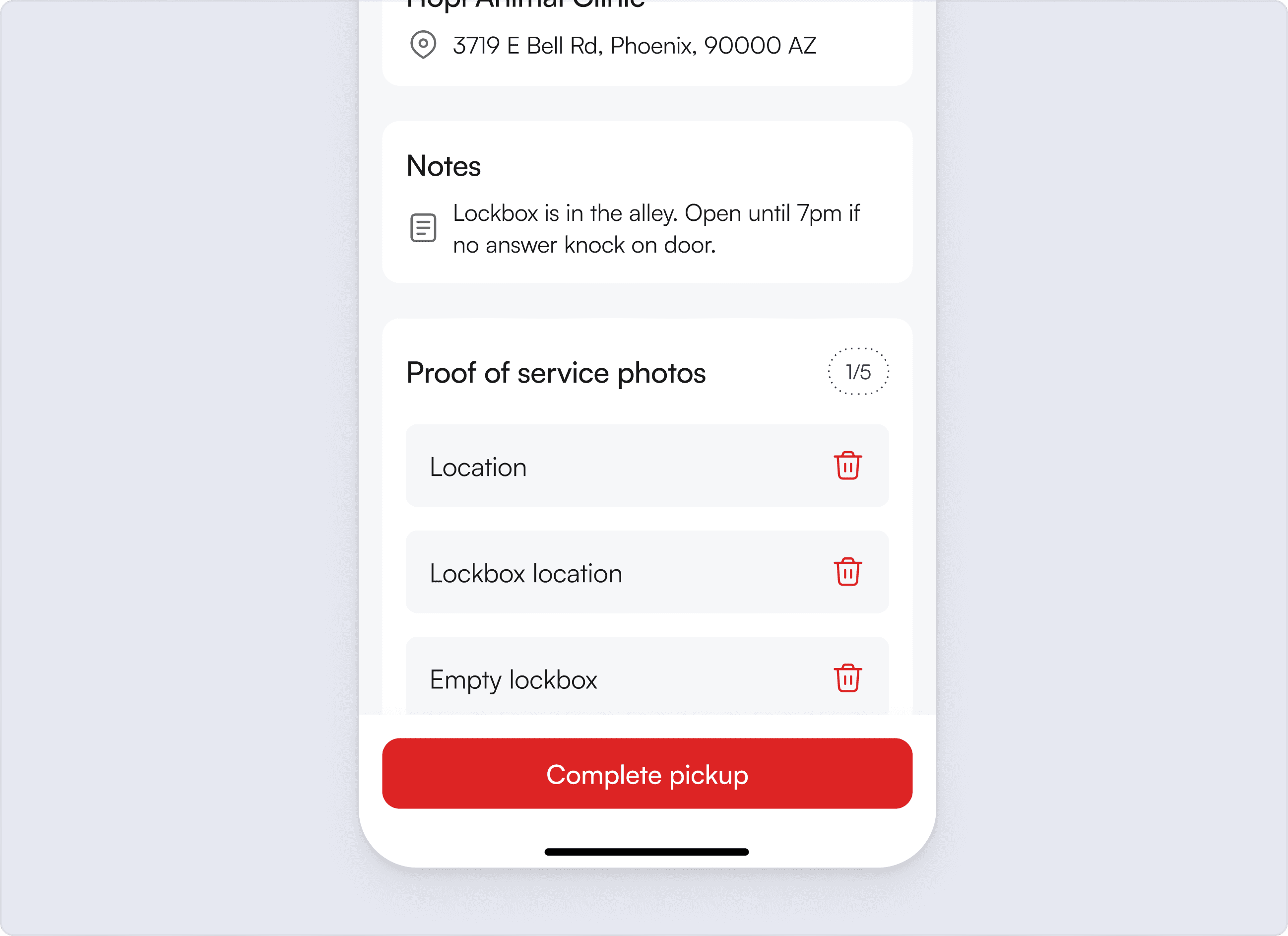 Proof of service screenshot