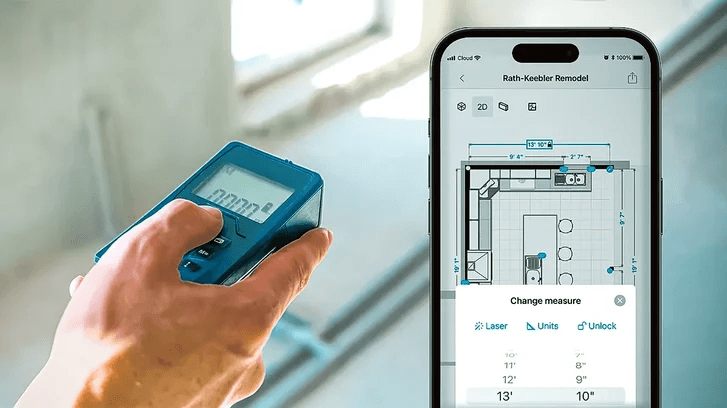 magic plan laser distance measurement synced with a mobile floor plan application