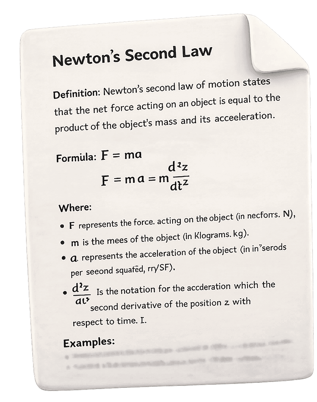 3D note showing netwon's law with formulars