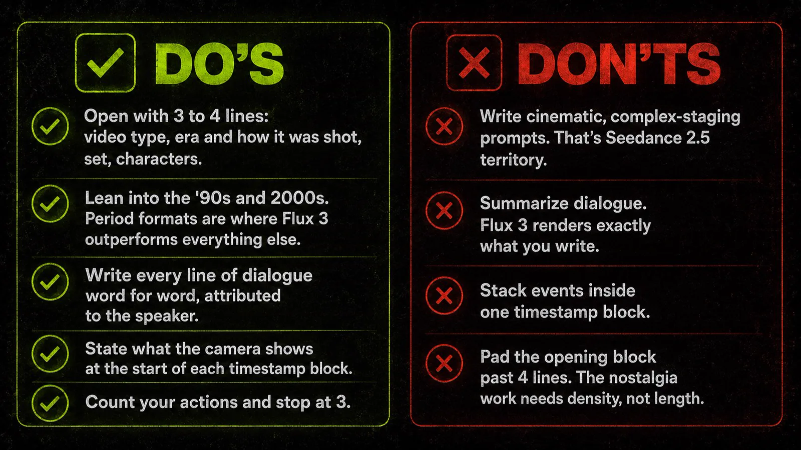 Flux 3 prompting do's and don'ts checklist