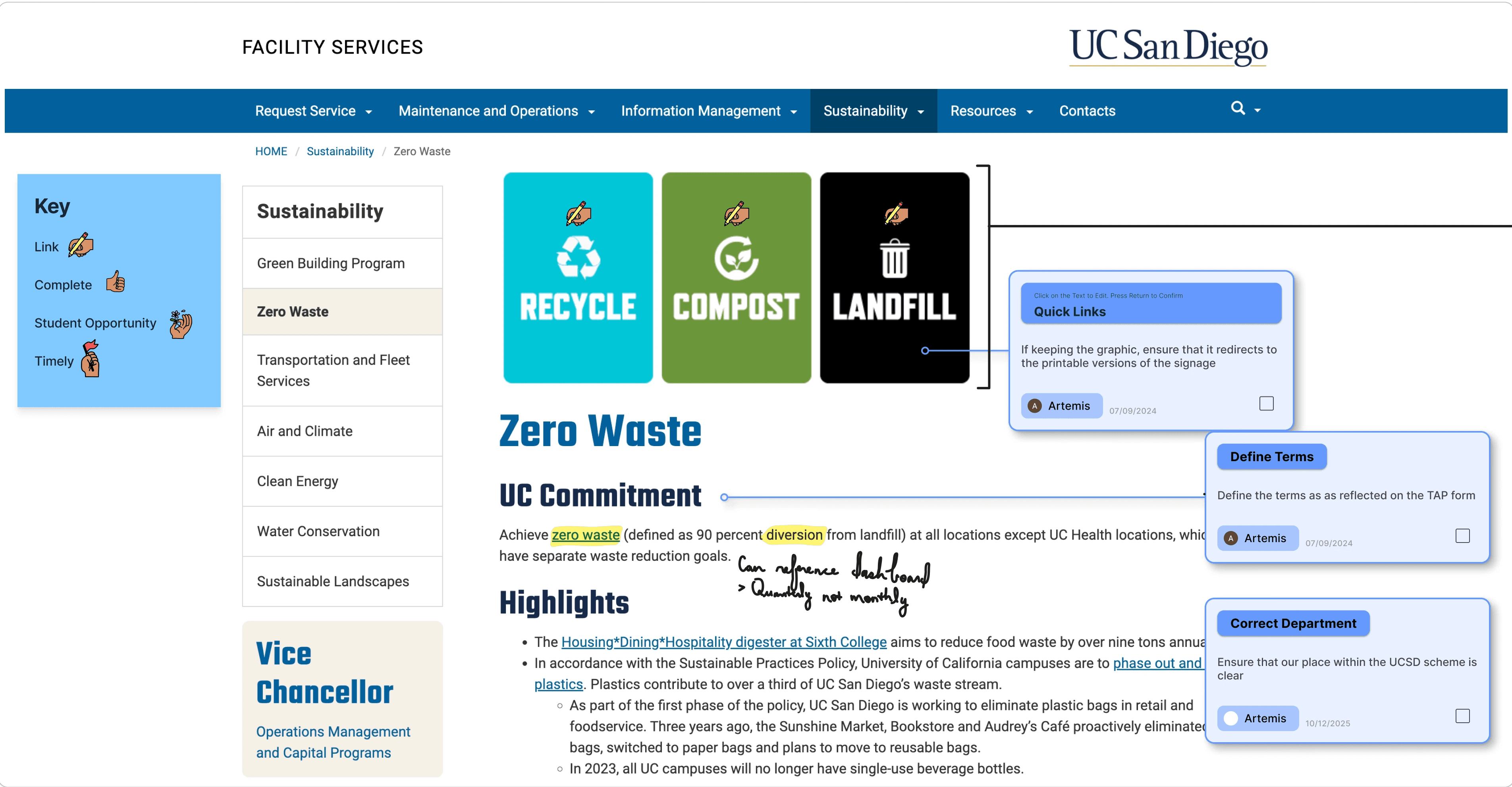 Early notes and redesign sketches over the original site.