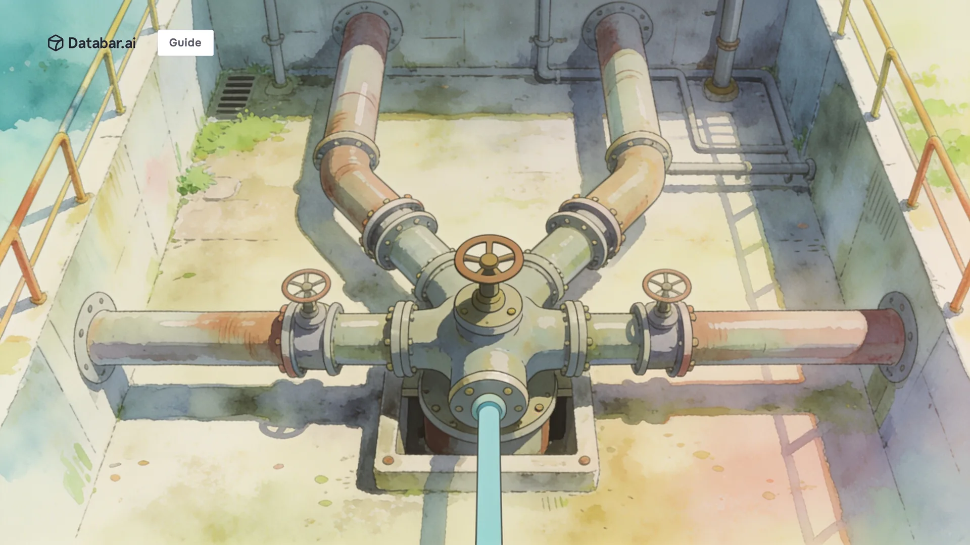 Illustration of several pipes converging into one manifold and leaving as a single line — Claude Code for RevOps: How Revenue Operations Teams Are Using AI Agents to Fix CRM Data, Automate Pipeline Ops & Build Systems