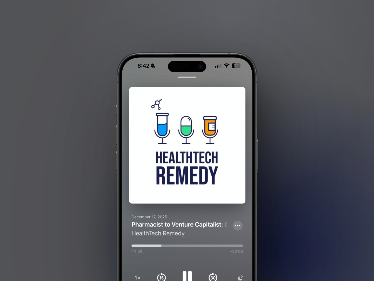 HealthTech Remedy podcast logo, produced by podcast studio x