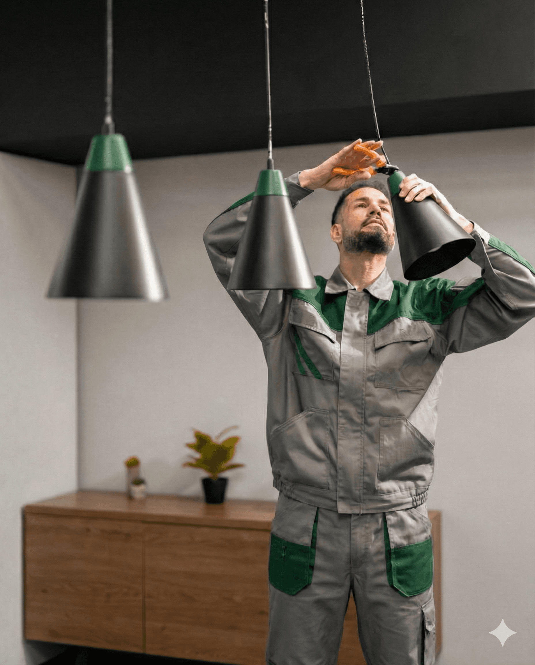 A person sits at a wooden desk in a warmly lit home office, focused on a computer screen, with a lamp, books, and a pencil holder nearby, creating a cozy and productive workspace.