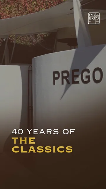 The Prego sign on a white wall, under the words “40 years of the classics”
