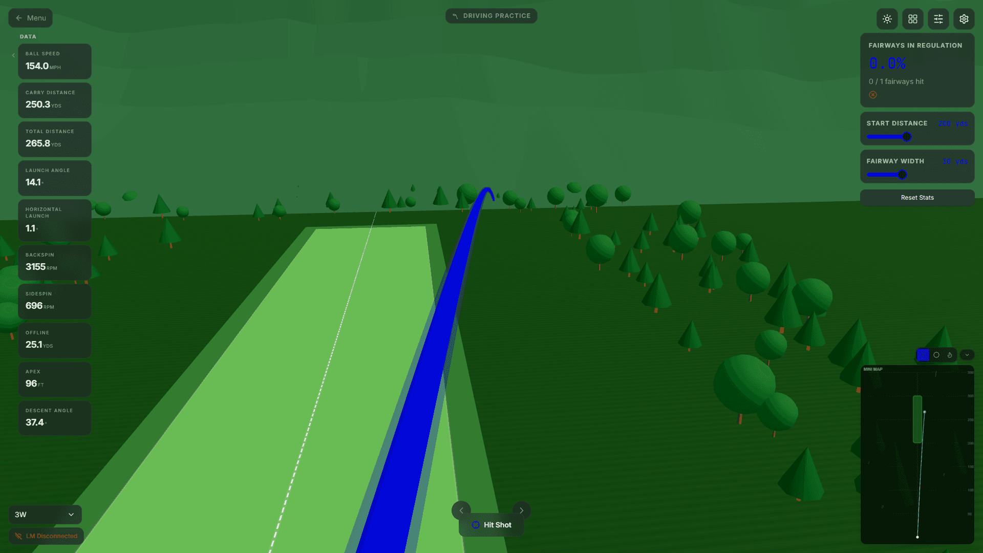golf driving practice mode tracking fairways hit and accuracy in ShotForge simulator software
