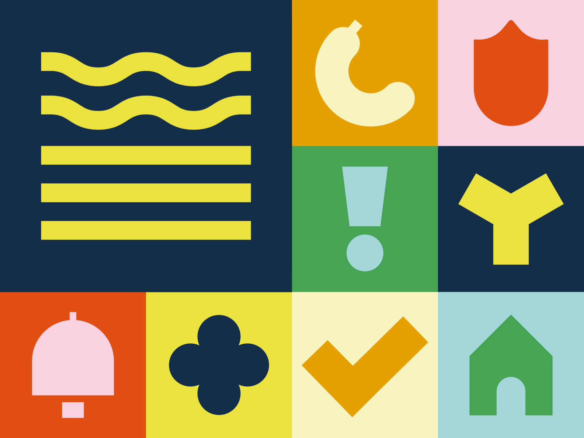 Abstrakte bunte Designelemente, geometrische Formen in verschiedenen Quadraten.