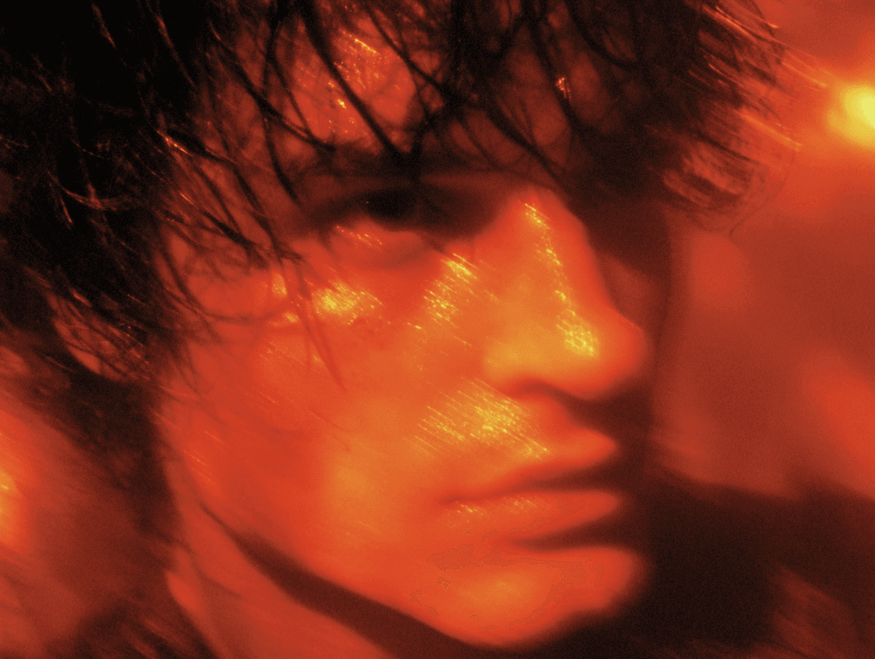 Dramatic close-up of a face lit by glowing red light