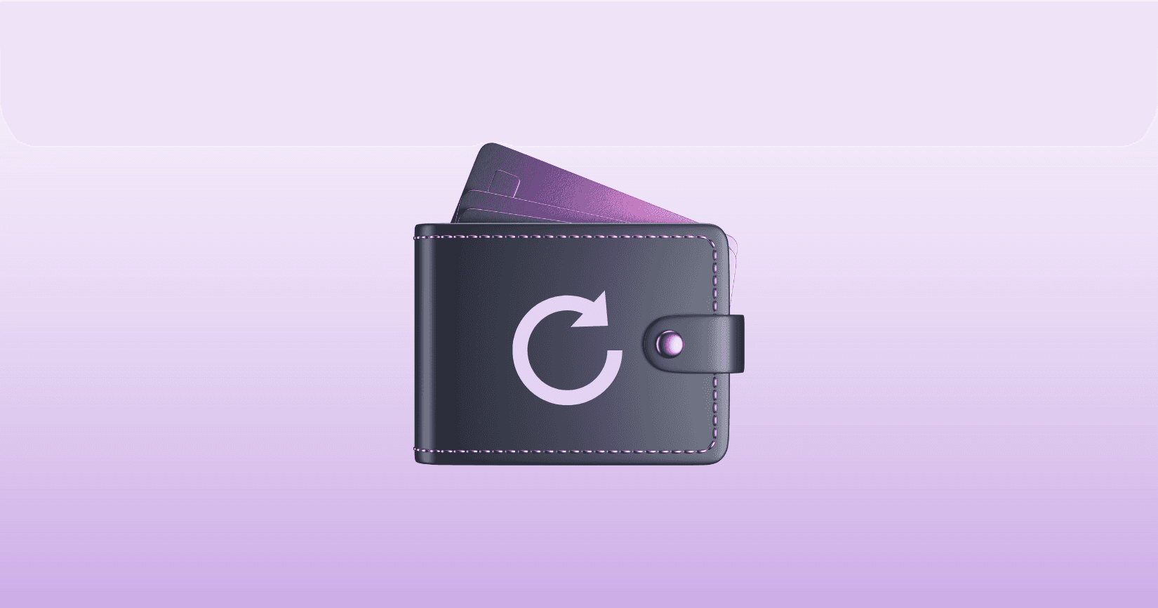 A wallet with a circular arrow against a purple gradient background