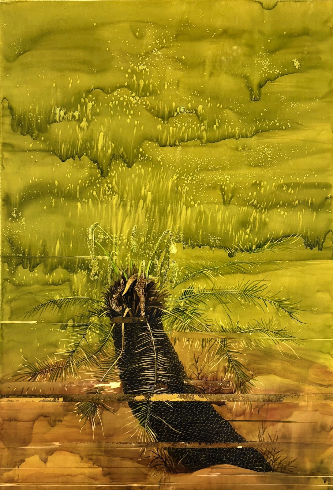 herd of sheep on road painting