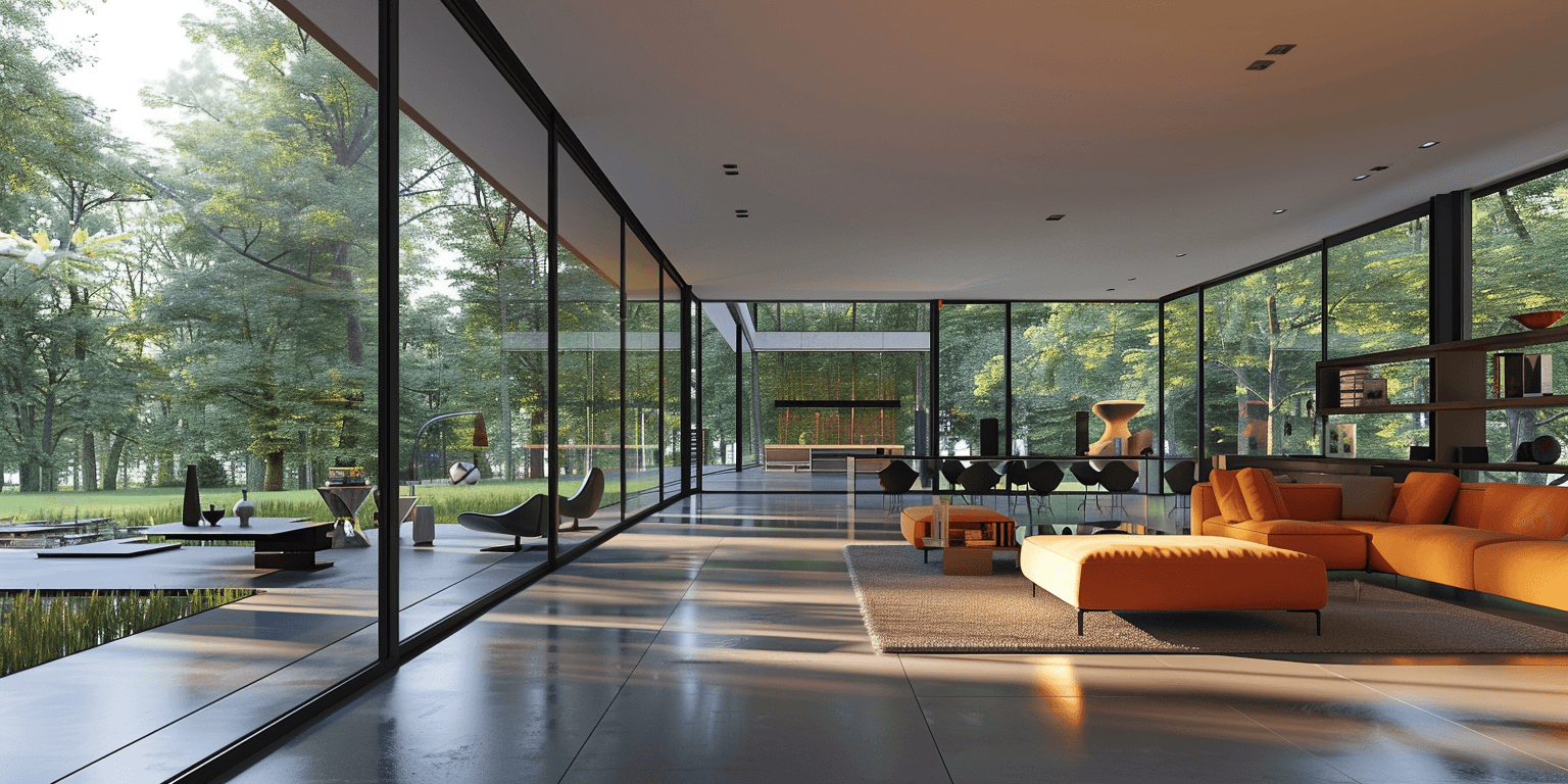 Modern interior with large windows