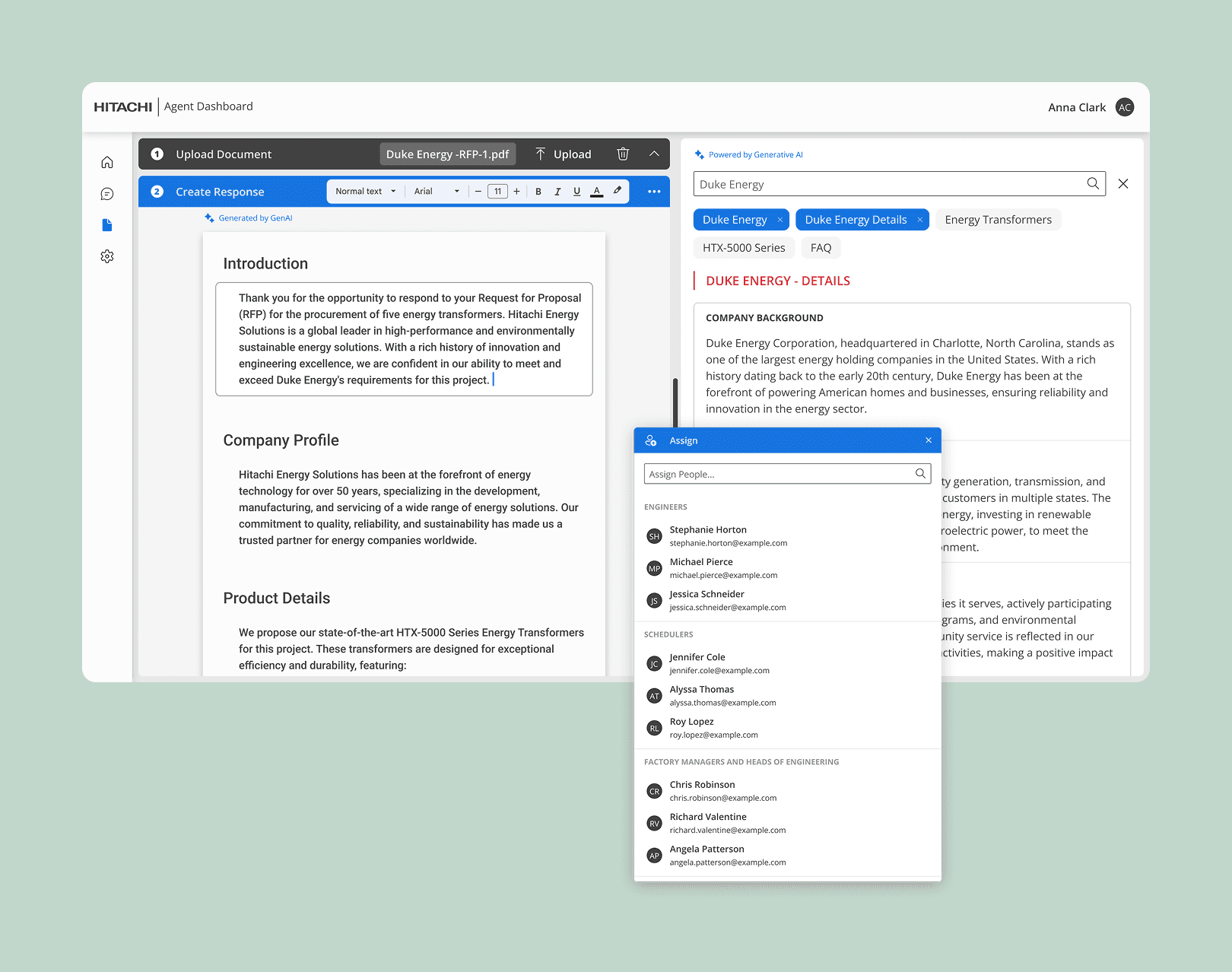 GenAI-assisted RFP analysis that surfaces relevant past cases, documentation, and expert insights to help agents respond faster and more accurately.