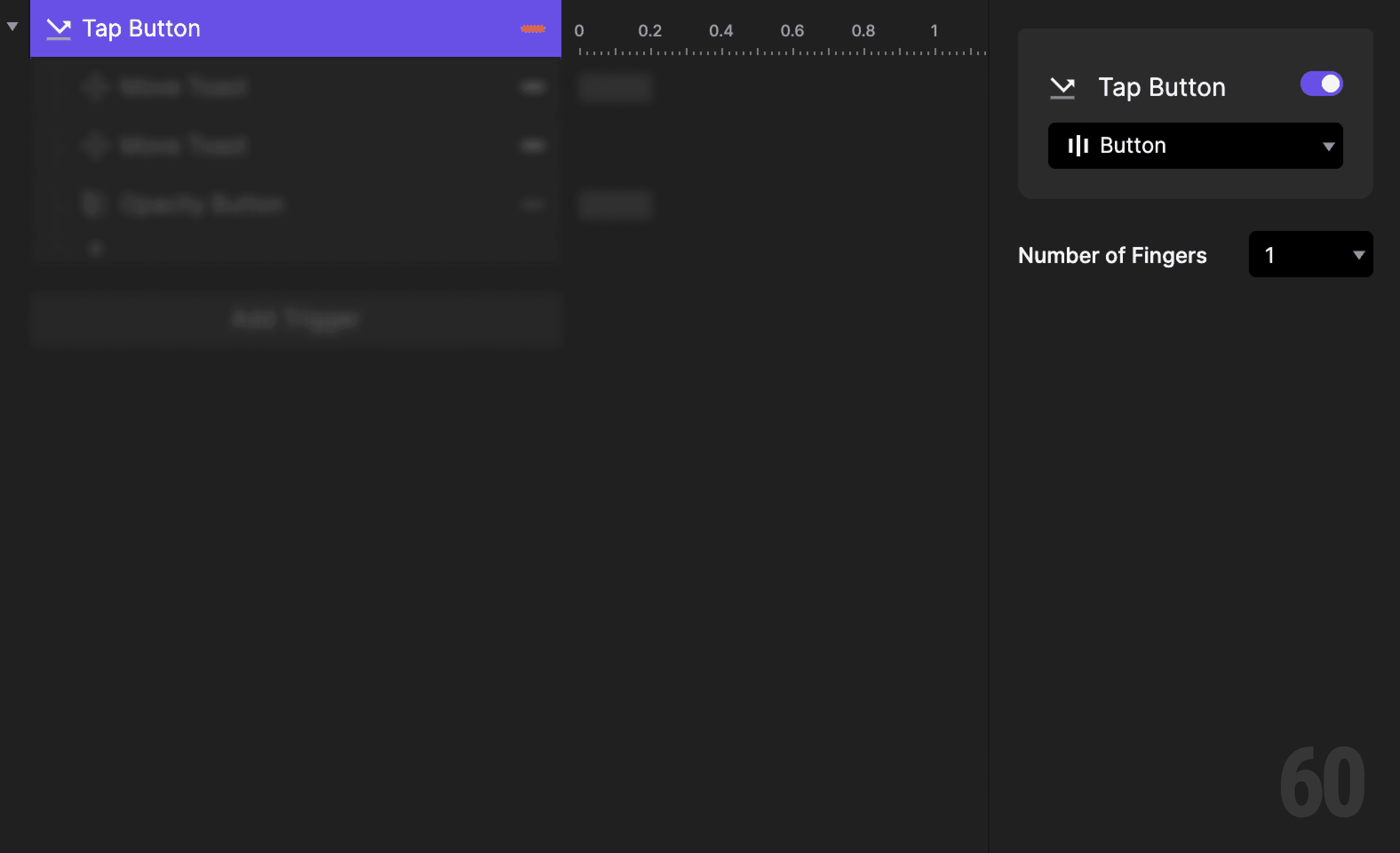 This is a screenshot of Step 1: Add tap trigger to Button.