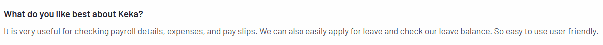 positive review of keka from third party platform G2