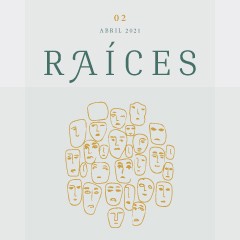 Portada de Revista Raíces II: «Desafíos constitucionales», segunda edición de la Revista Raíces, mostrando una ilustración de diversos rostros en trazos minimalistas. 