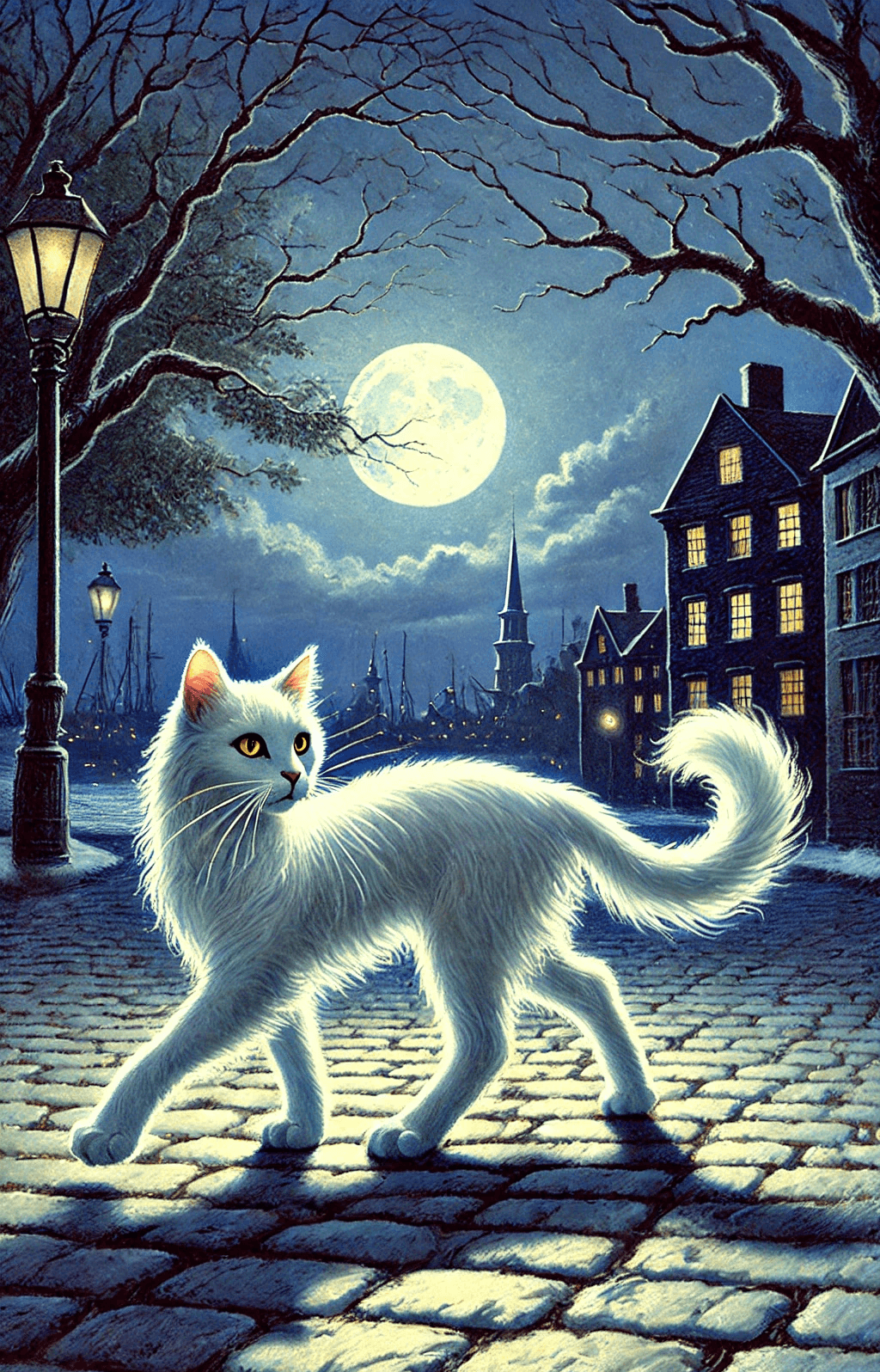 Louie the cat underneath moonlight in Charlestown.