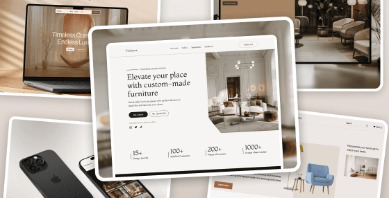 Furniture website template preview on desktop and mobile