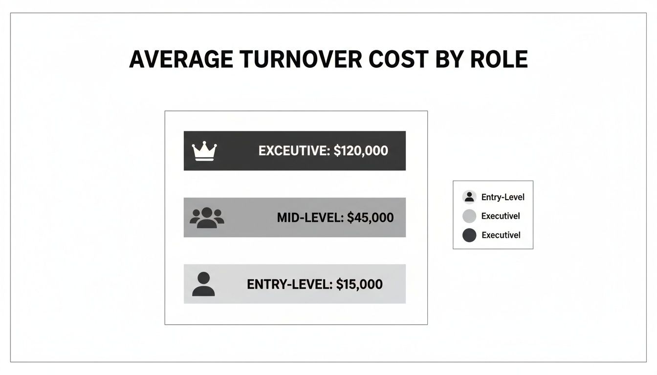 Visual display showing average employee turnover cost for executive, mid-level, and entry-level roles.