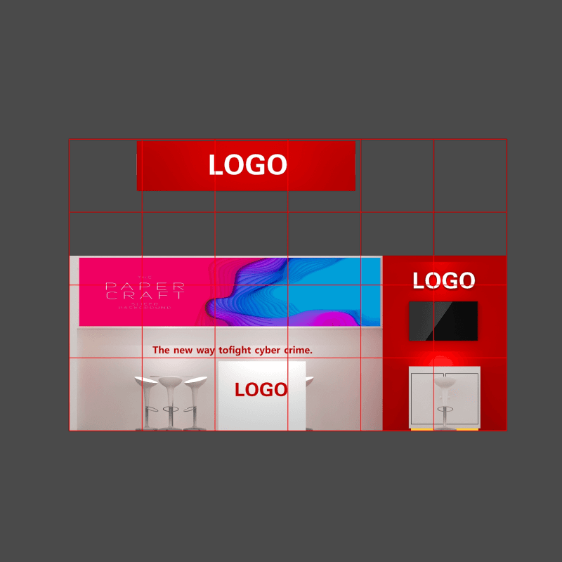 10x20 trade show booth with suspended branding and storage