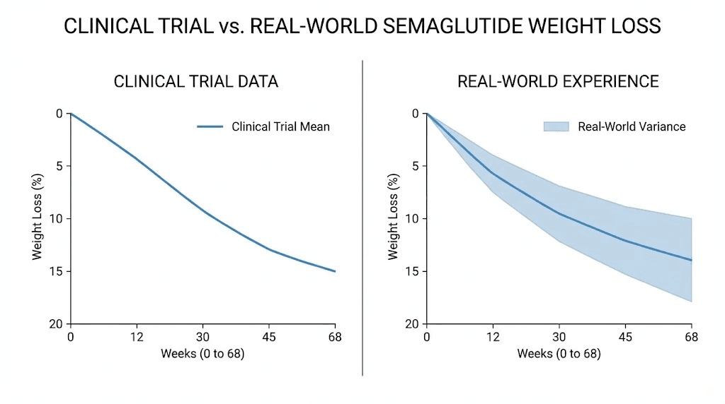 Clinical trial versus real-world semaglutide weight loss timeline comparison